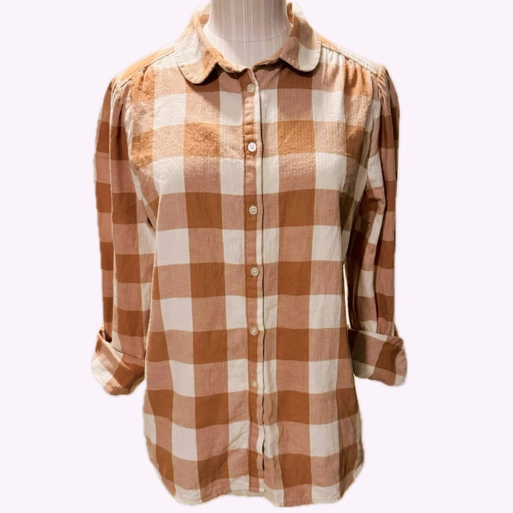 LOFT Butterscotch Gingham Buffalo Plaid Button Down Flannel Shirt - Size S